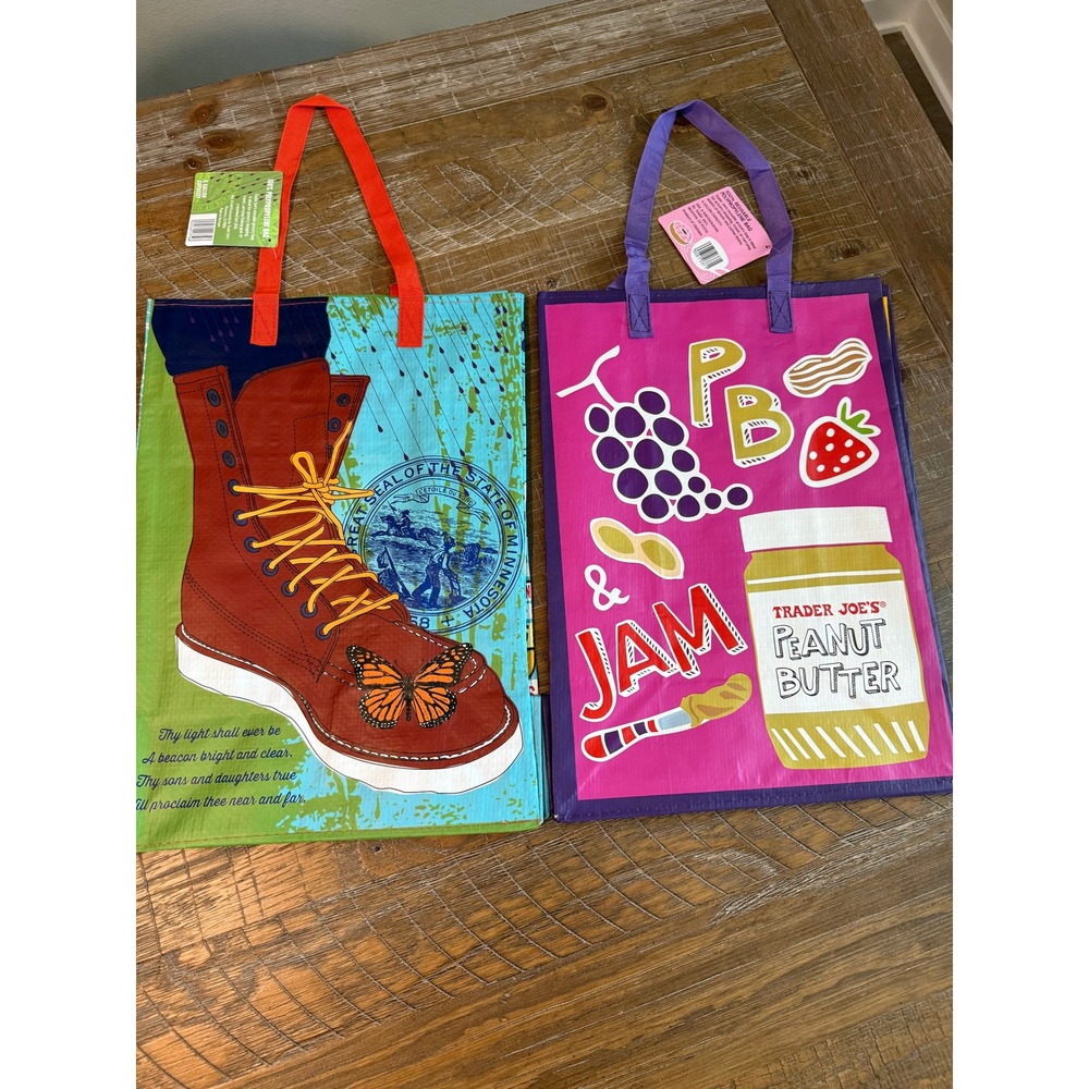 NEW Lot Trader Joes Reusable Grocery Bag Minnesota Mac & Cheese PB&J 6 Gallon